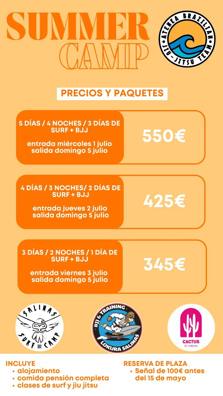 Precios Summer Camp BJJ + Surf 2025